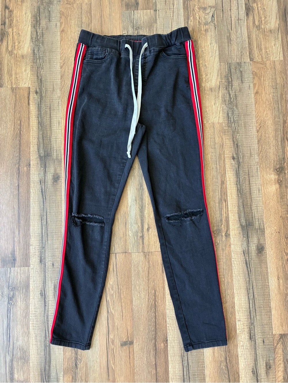 GUESS Black Distressed Side Stripe Jeans Y2K Streetwear Medium